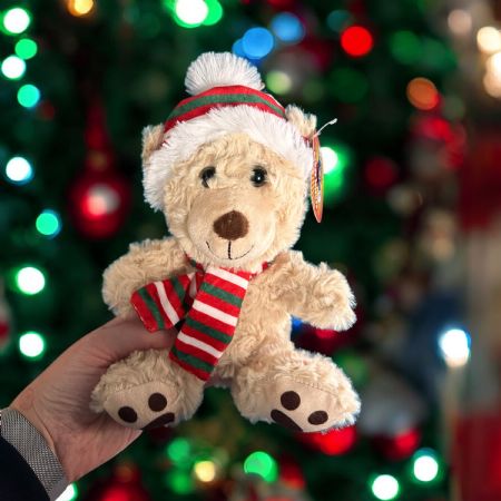 3 Colour Christmas bear with hat & scarf 20cm/8"