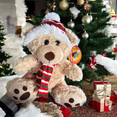 3 Colour Christmas bear with hat & scarf 25cm/10"