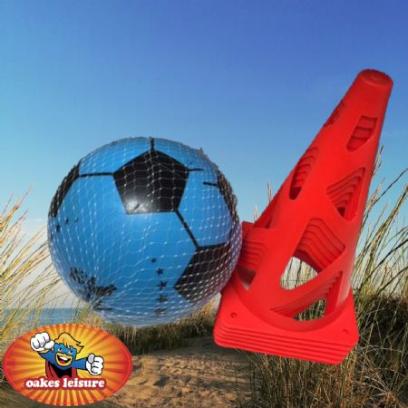 A Set of 6 cones and an inflatable football. | 256/738 -MT